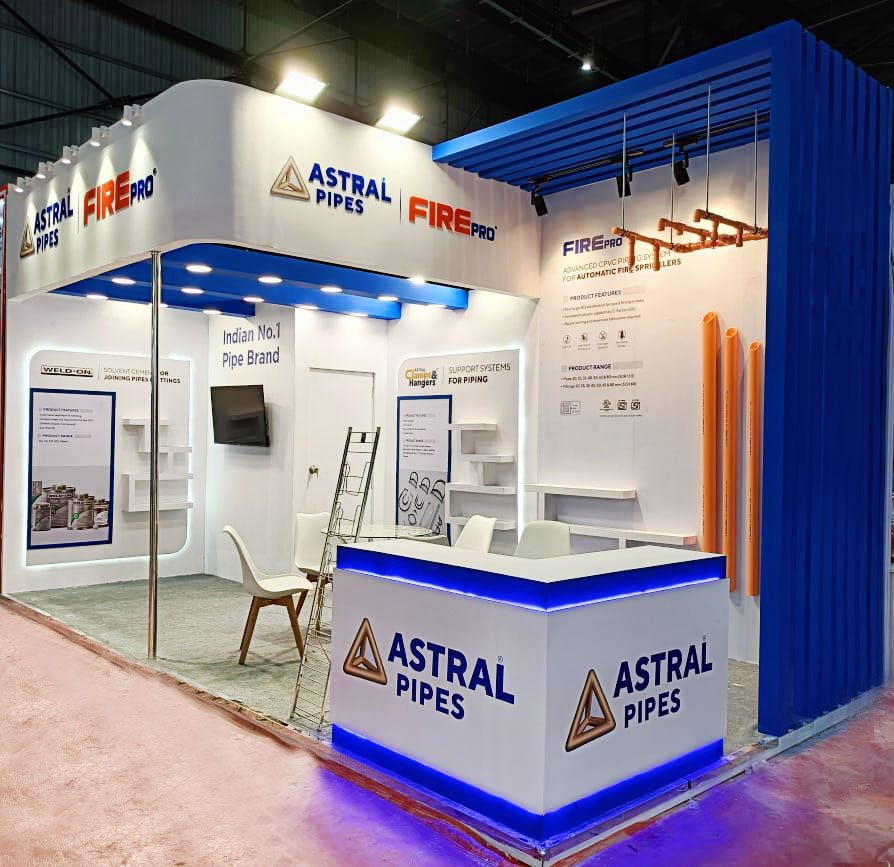 Custom trade show booth by Silverline. Astral Pipes at Fire Expo, view 1