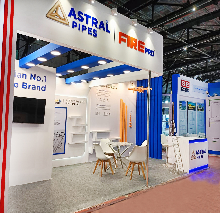 Custom trade show booth by Silverline. Astral Pipes at Fire Expo, view 2